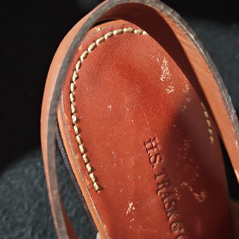 H.S. Trask Tahoe Brown Leather Peep-Toe Slingback Heel Sandals - Size 8.5W - Picture 10 of 10